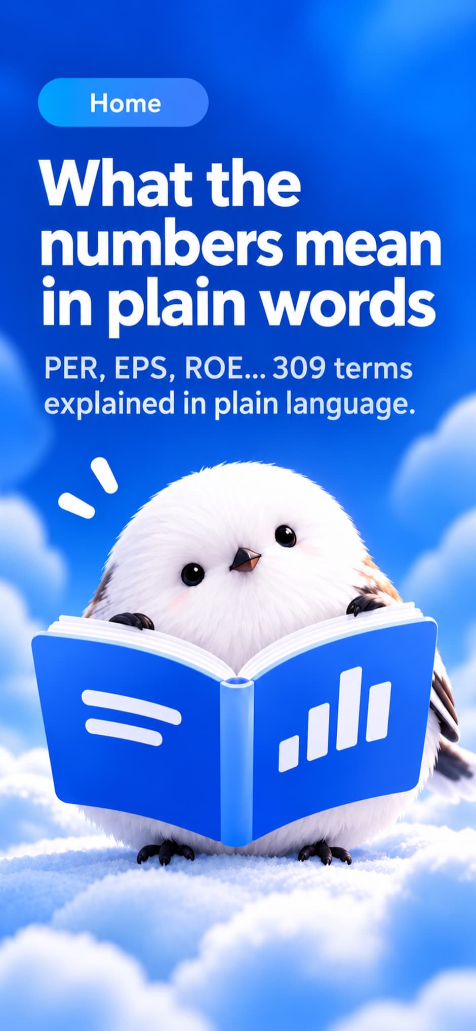 StockFit promotional image with a bird holding a book and the line “What the numbers mean in plain words”