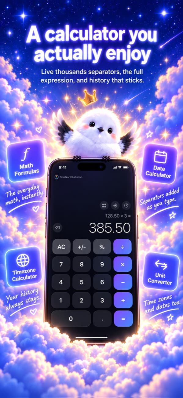 Calculator screen — “A calculator you actually enjoy”