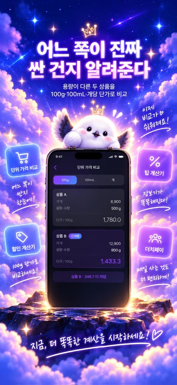 단가 비교 화면 — 「어느 쪽이 진짜 싼 건지 알려준다」